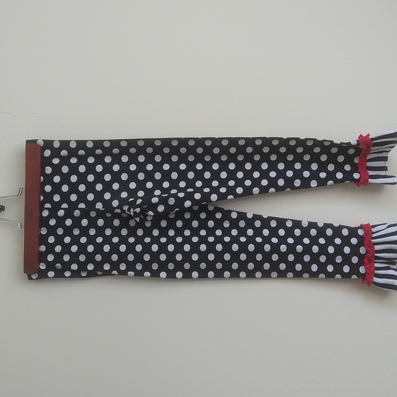 Emily Rose black , white polkadot elastic waist pant with stripe flutter… - Picture 2 of 5